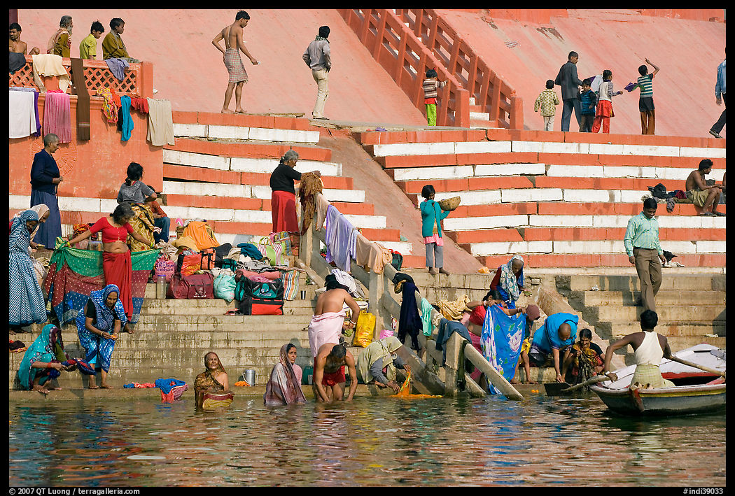 Women bathing at Meer Ghat. Varanasi, Uttar Pradesh, India