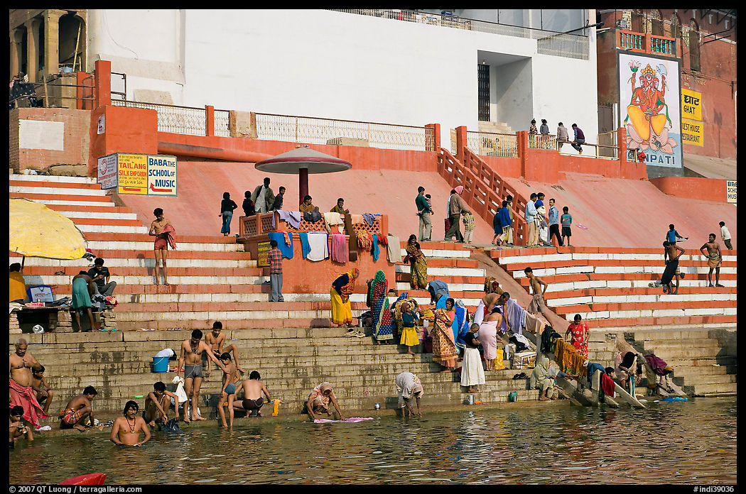 Colorful steps at Meer Ghat. Varanasi, Uttar Pradesh, India