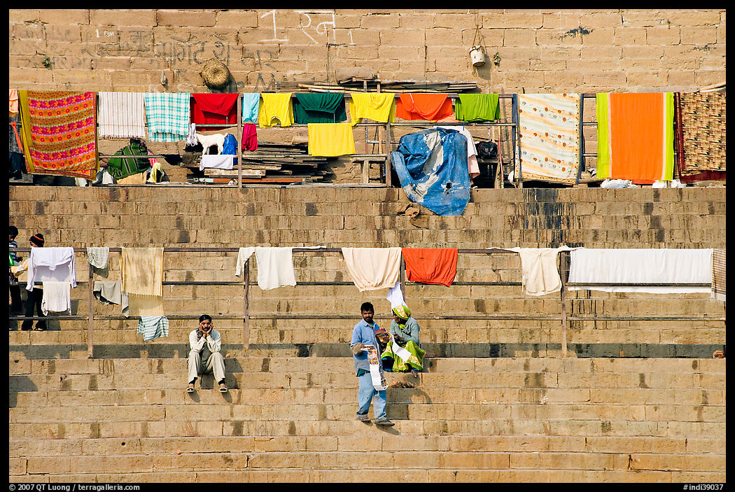 Laundry and steps. Varanasi, Uttar Pradesh, India