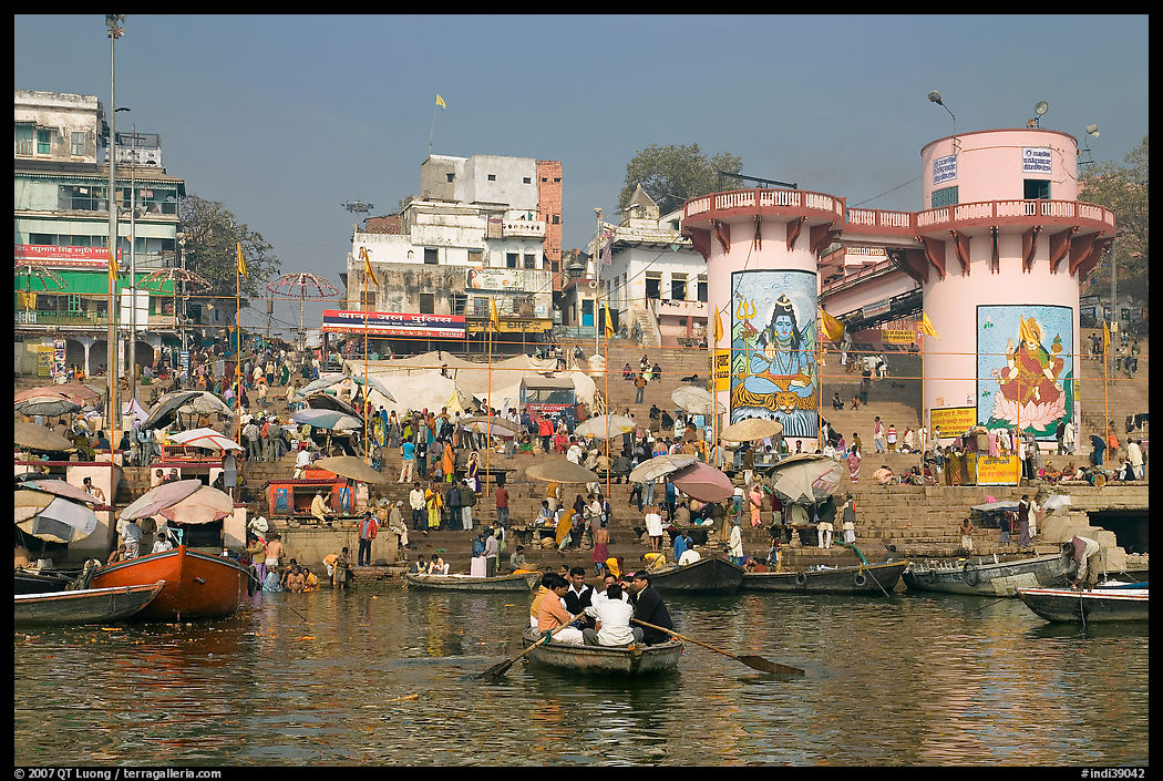 Dasaswamedh Ghat, the main Ghat on the Ganges River. Varanasi, Uttar Pradesh, India