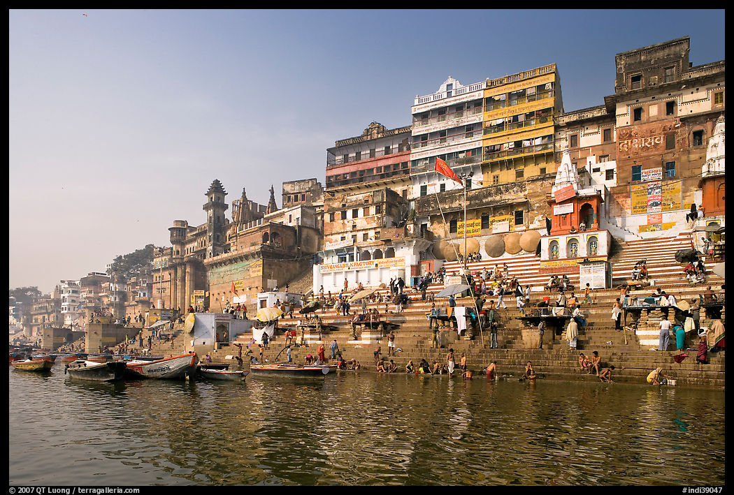 Steps of Ahilyabai Ghat and Ganga River. Varanasi, Uttar Pradesh, India