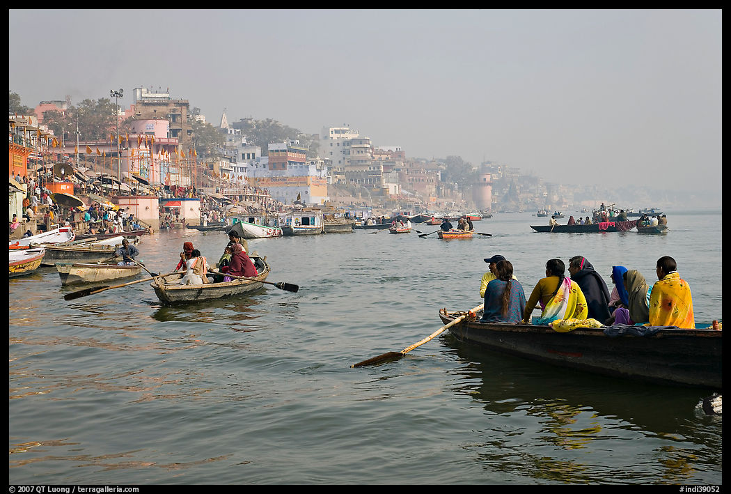 Rowboats on Ganges River. Varanasi, Uttar Pradesh, India