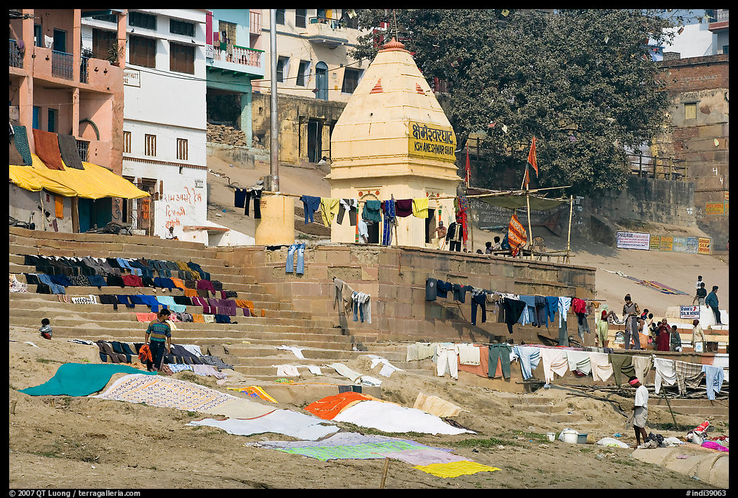 Laundry being dried, Kshameshwar Ghat. Varanasi, Uttar Pradesh, India