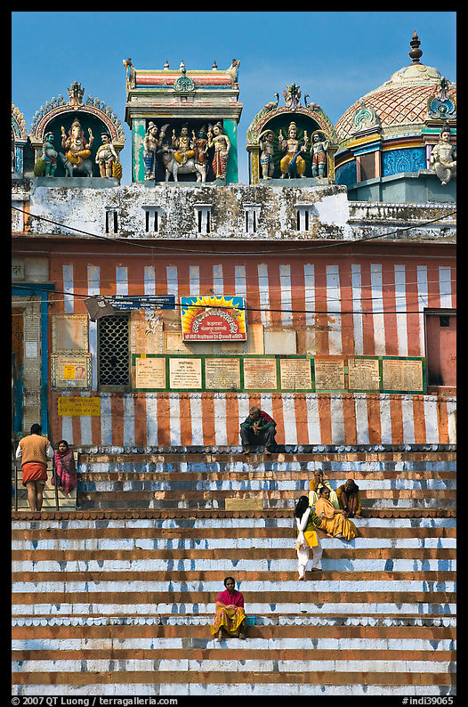 Temple with colorful stripes and steps. Varanasi, Uttar Pradesh, India