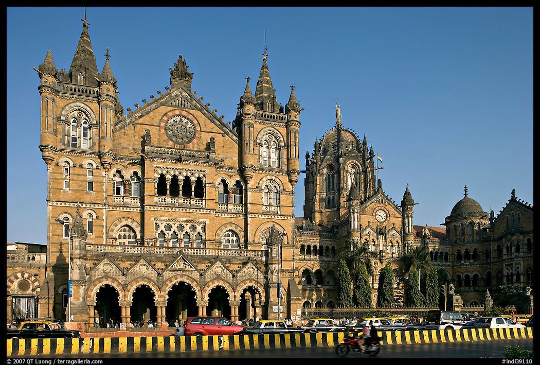 Exhuberant Gothic style of Chhatrapati Shivaji Terminus. Mumbai, Maharashtra, India
