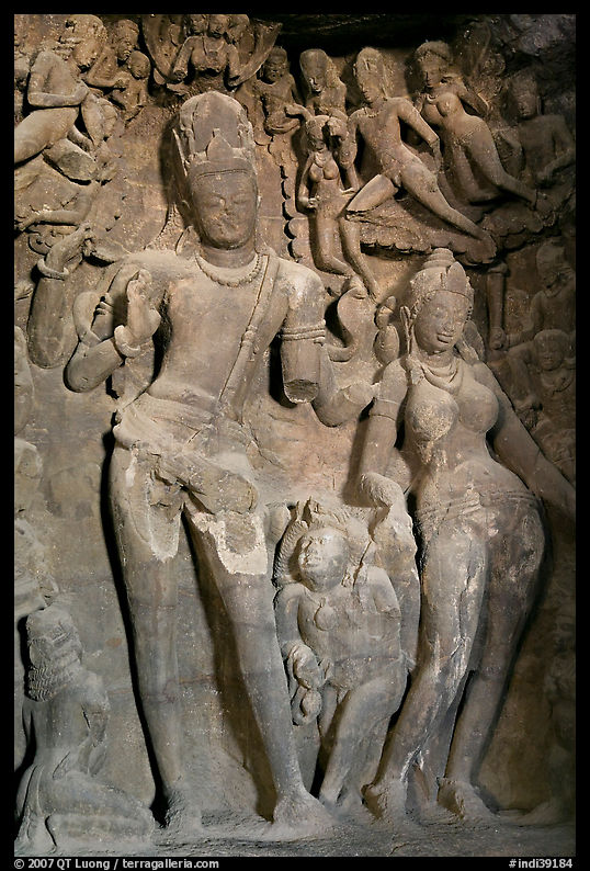 Gangadhara (descent of the Ganges) sculpture, main Elephanta cave. Mumbai, Maharashtra, India