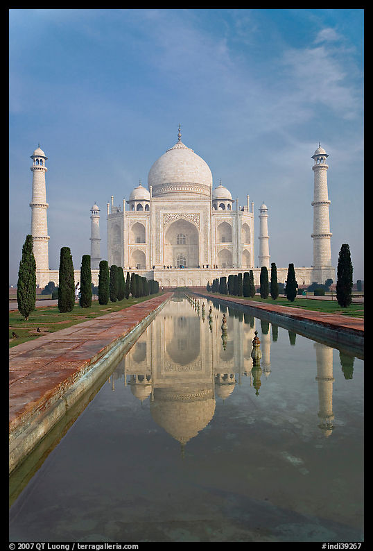 Taj Mahal reflected in basin, morning. Agra, Uttar Pradesh, India