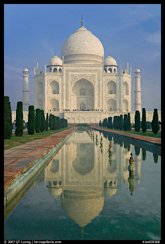 Taj Mahal and reflecting pool, morning. Agra, Uttar Pradesh, India