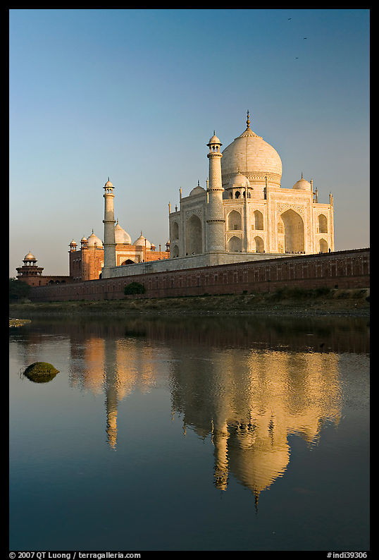 Taj Mahal reflected in Yamuna River. Agra, Uttar Pradesh, India