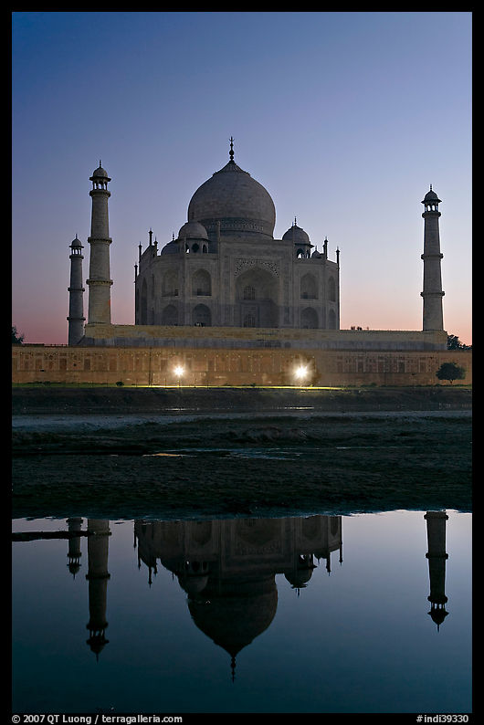 Taj Mahal over Yamuna River at dusk. Agra, Uttar Pradesh, India