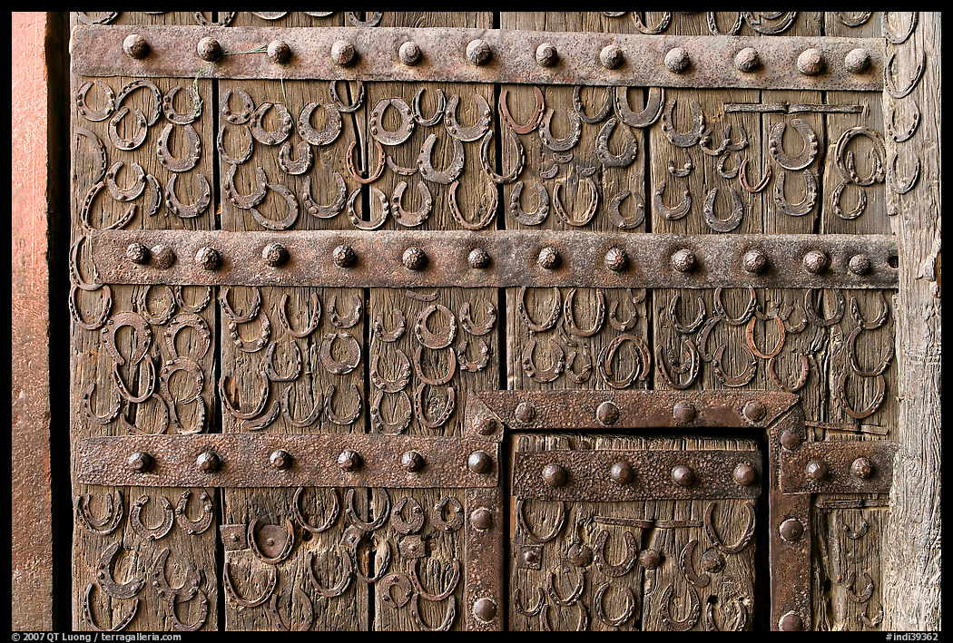 Detail of door with horseshoes, Dargah (Jama Masjid) mosque. Fatehpur Sikri, Uttar Pradesh, India
