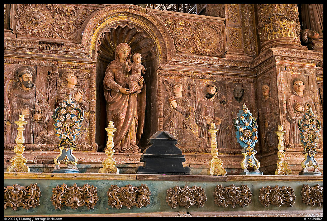 Detail of gilded and carved woodwork, Church of St Francis of Assisi, Old Goa. Goa, India