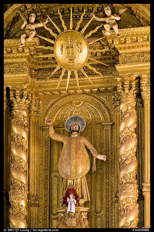 Richly guilded  main altar, Basilica of Bom Jesus, Old Goa. Goa, India