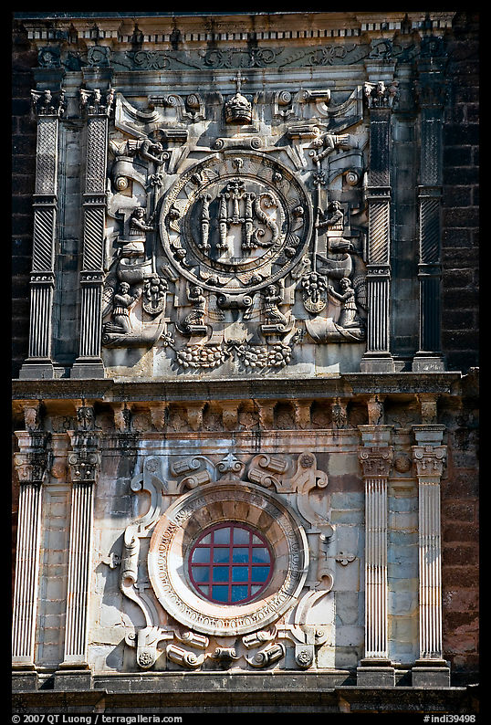Facade decor, Basilica of Bom Jesus, Old Goa. Goa, India