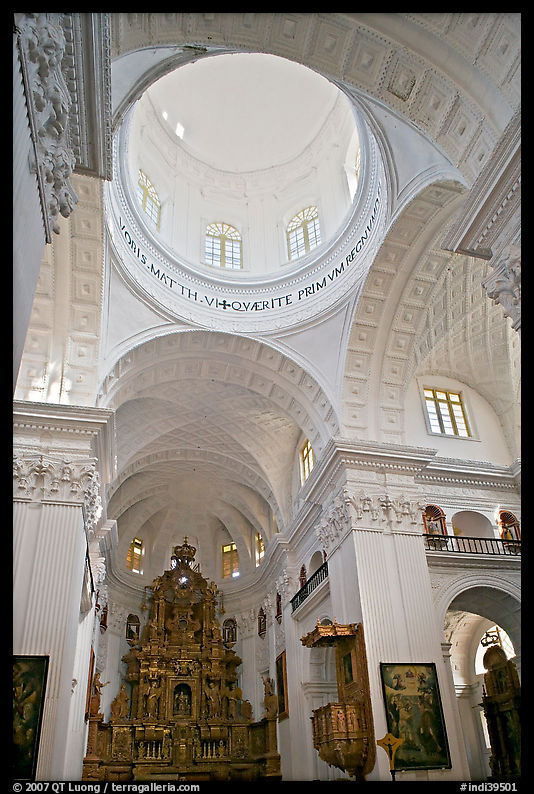 Inside dome of Church of St Cajetan, Old Goa. Goa, India