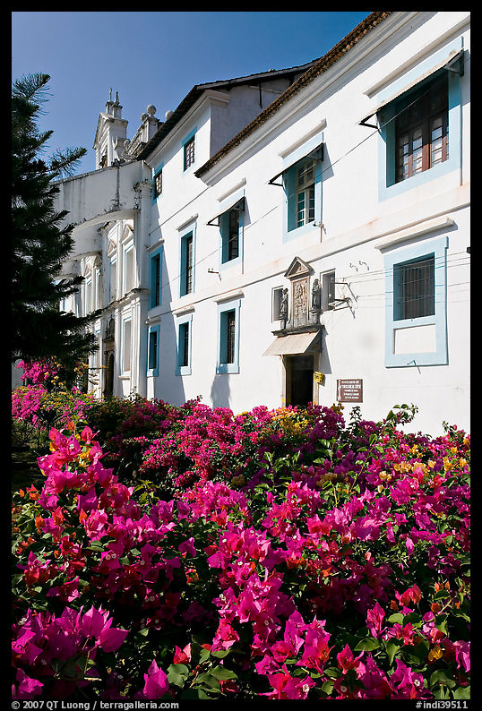 Convent of St Monica and flowers, Old Goa. Goa, India