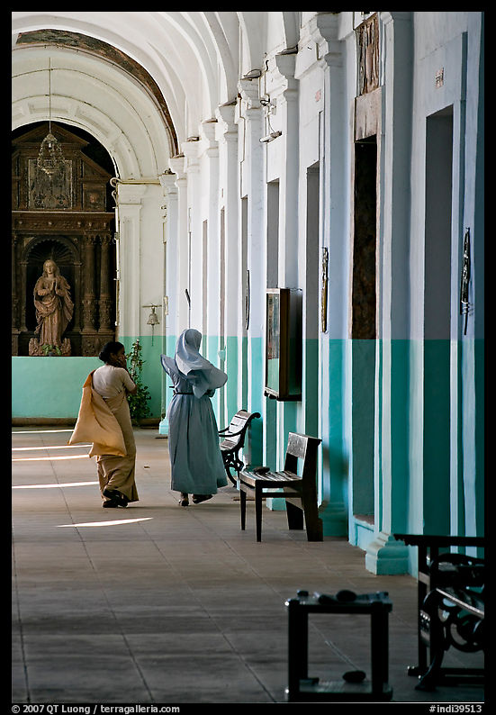 Woman and nun in Convent of St Monica , Old Goa. Goa, India