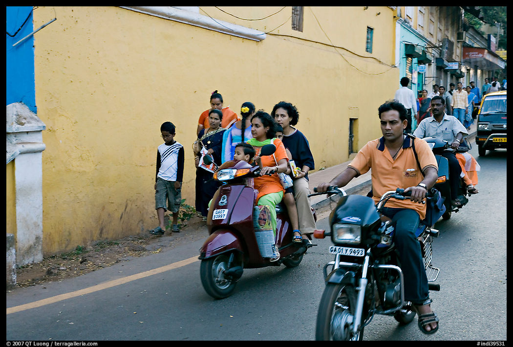 Street with motorbikes, Panjim. Goa, India
