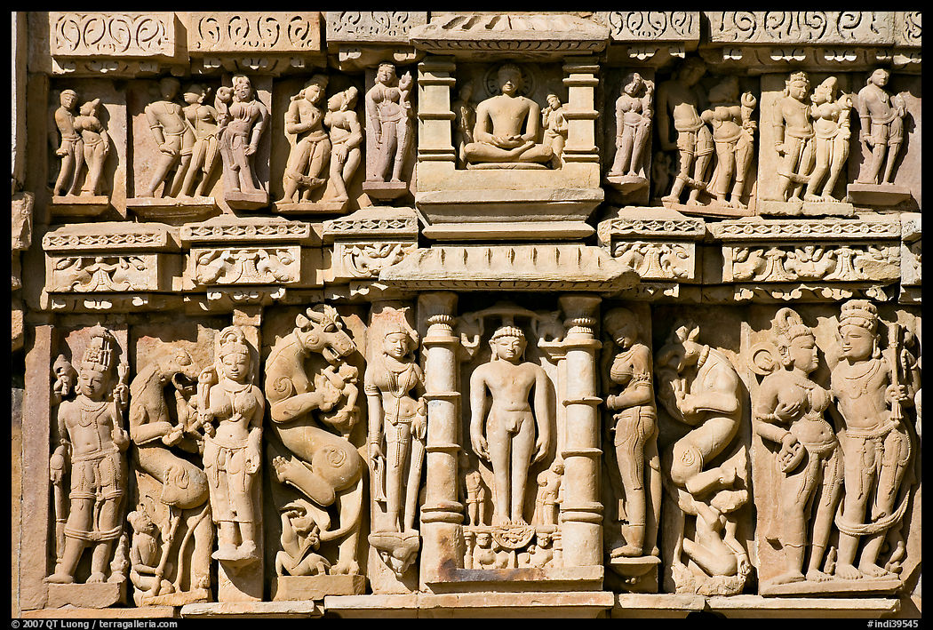 Sculptures, Parsvanatha temple, Eastern Group. Khajuraho, Madhya Pradesh, India
