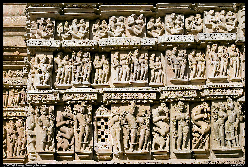 Carvings, Parsvanatha temple, Eastern Group. Khajuraho, Madhya Pradesh, India