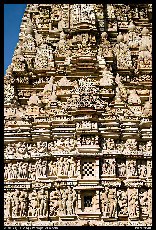 Temple detail, Parsvanatha temple, Eastern Group. Khajuraho, Madhya Pradesh, India