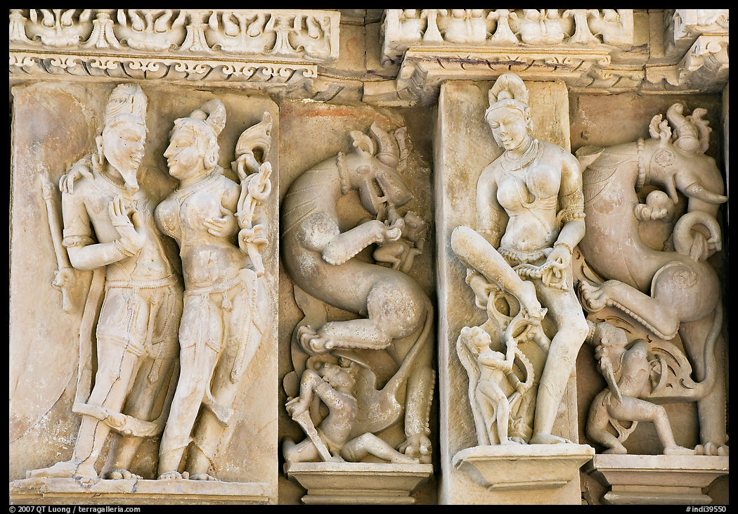 Scultpural details, Parsvanatha temple, Eastern Group. Khajuraho, Madhya Pradesh, India