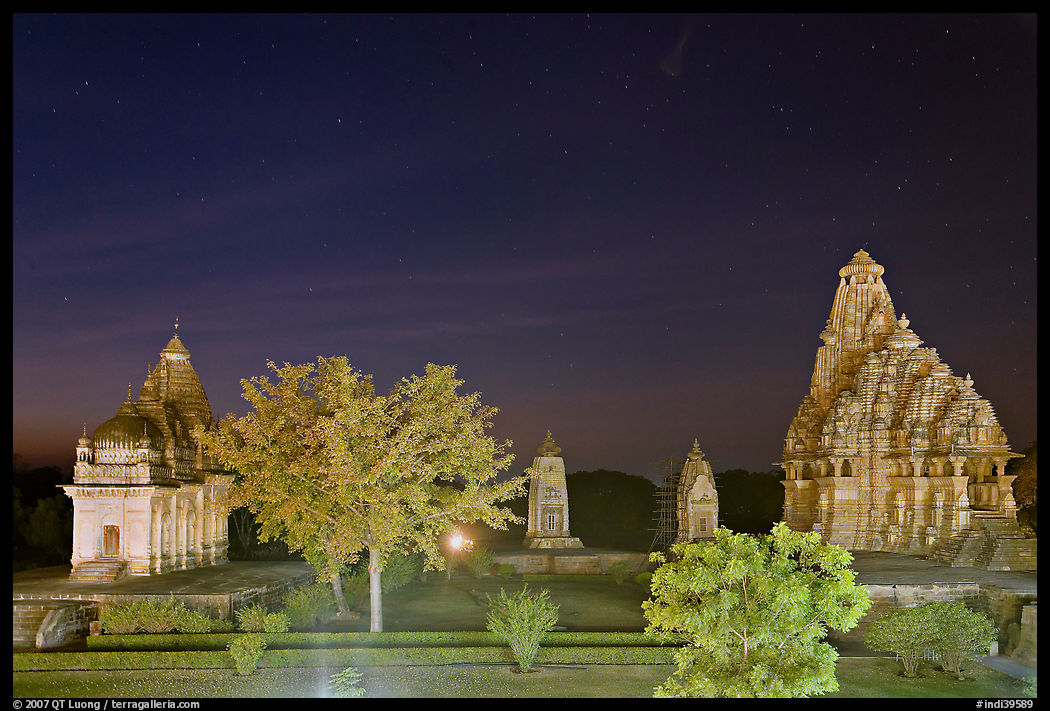 Temples of the Western Group at night. Khajuraho, Madhya Pradesh, India