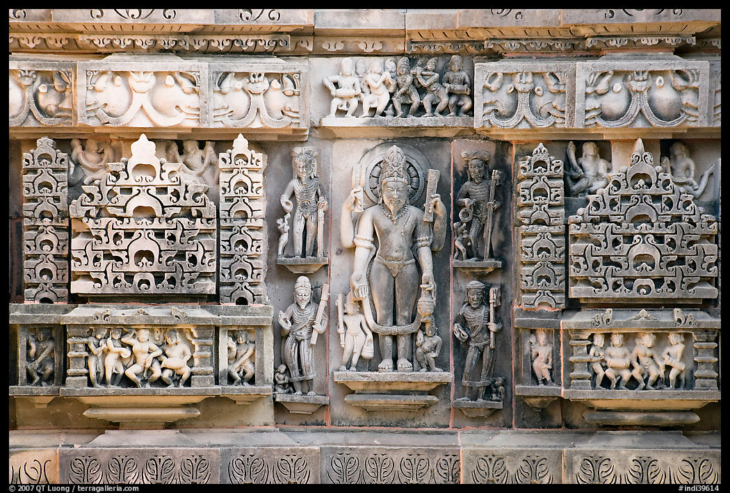 Temple carving detail, Lakshmana temple. Khajuraho, Madhya Pradesh, India