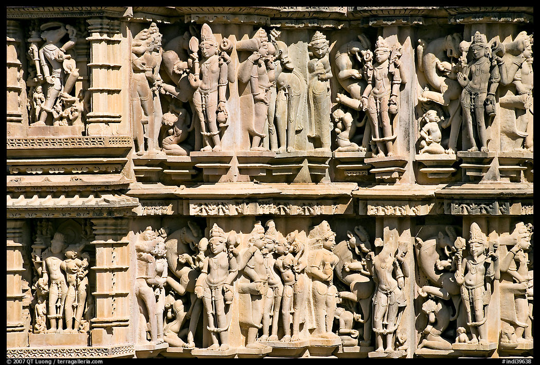 Sculpture detail,  Kadariya-Mahadeva temple. Khajuraho, Madhya Pradesh, India