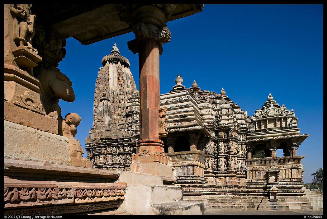 Devi Jagadamba temple seen through Mahadeva. Khajuraho, Madhya Pradesh, India