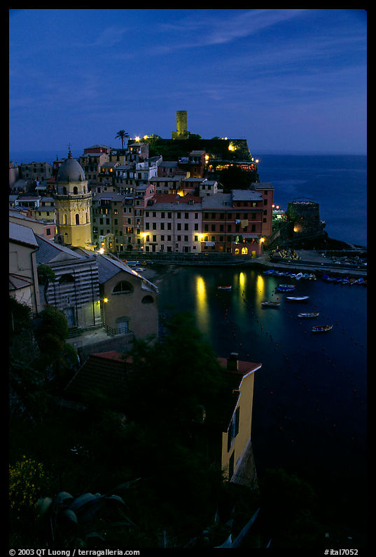Harbor and Castello Doria, dusk, Vernazza. Cinque Terre, Liguria, Italy