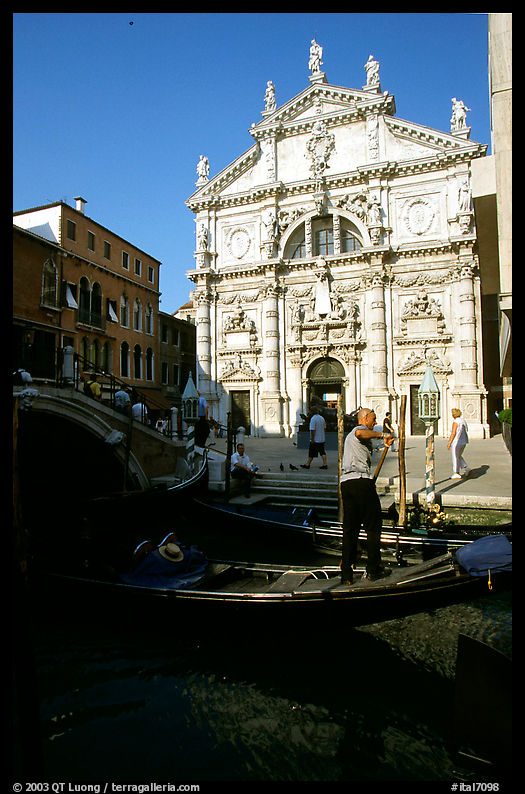 Gondola and church. Venice, Veneto, Italy
