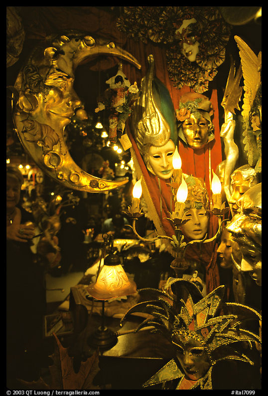 Carnival gear displayed in a storefront. Venice, Italy
