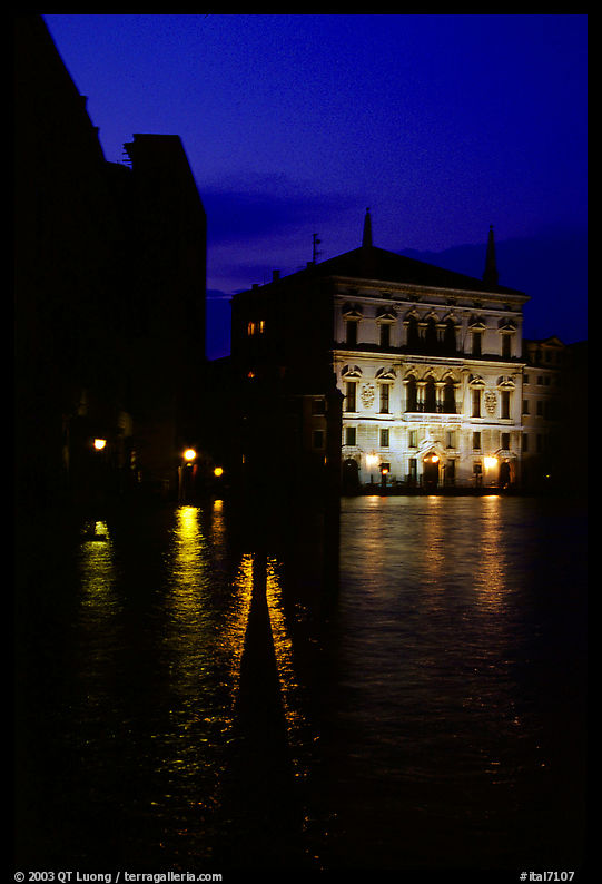 Rezzonico palace at night, along the Grand Canal. Venice, Veneto, Italy