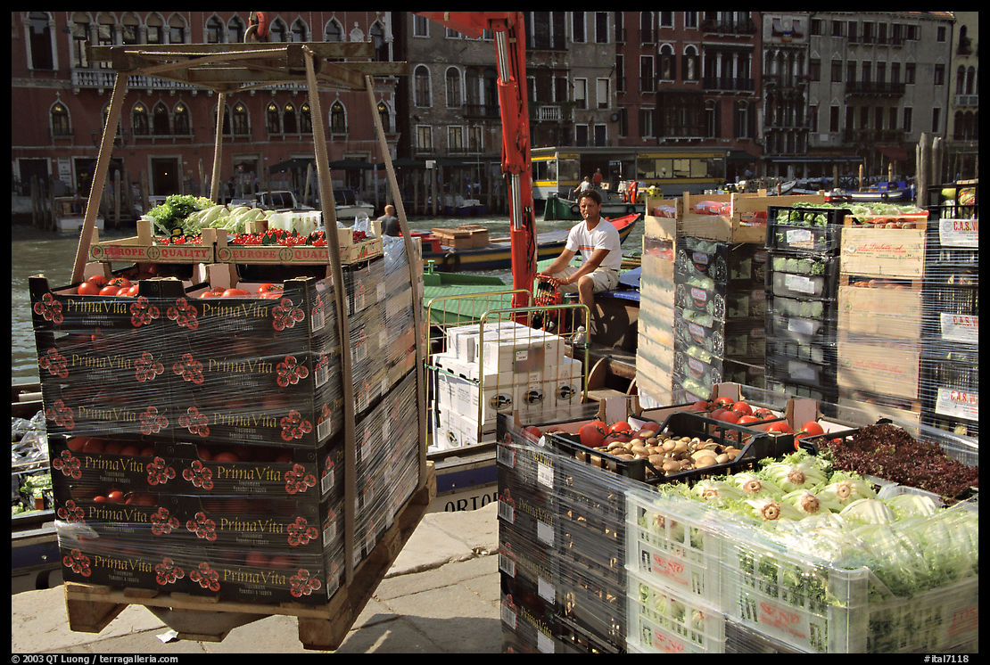 Delivery of fresh produce from the Grand Canal. Venice, Veneto, Italy