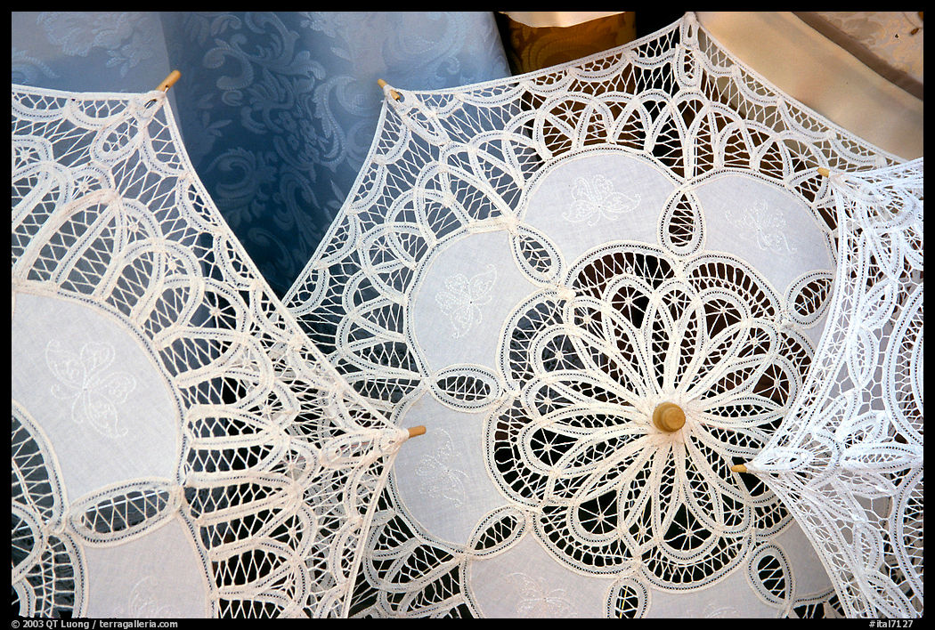 Lace, the specialty of the island of Burano. Venice, Veneto, Italy