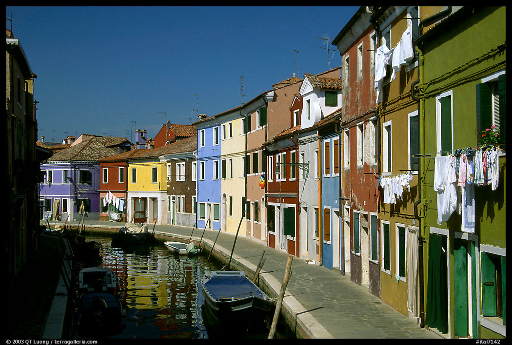 Canal lined with multihued houses, Burano. Venice, Italy