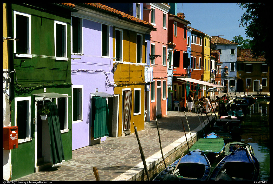 Canal lined with multicolored  houses, Burano. Venice, Italy