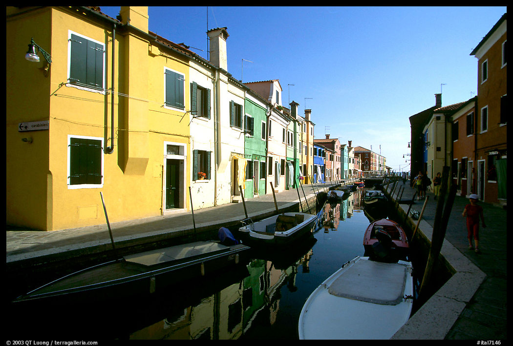Canal lined with colorful painted houses, Burano. Venice, Italy