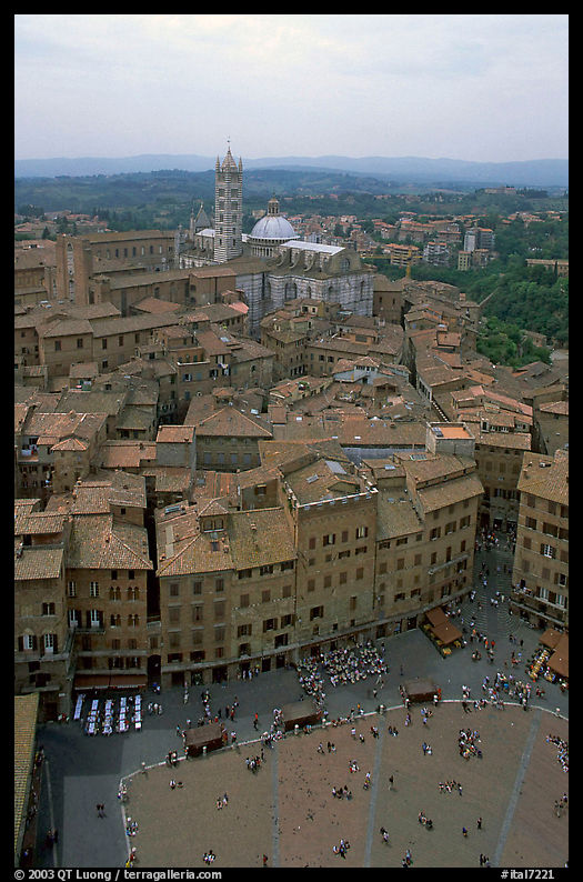 Piazza Del Campo and Duomo seen from Torre del Mangia. Siena, Tuscany, Italy