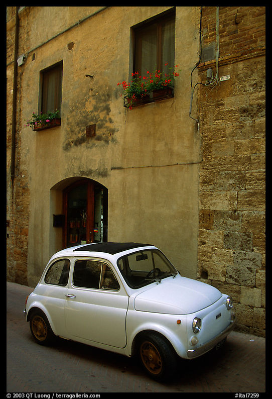 Classic Fiat 500. San Gimignano, Tuscany, Italy