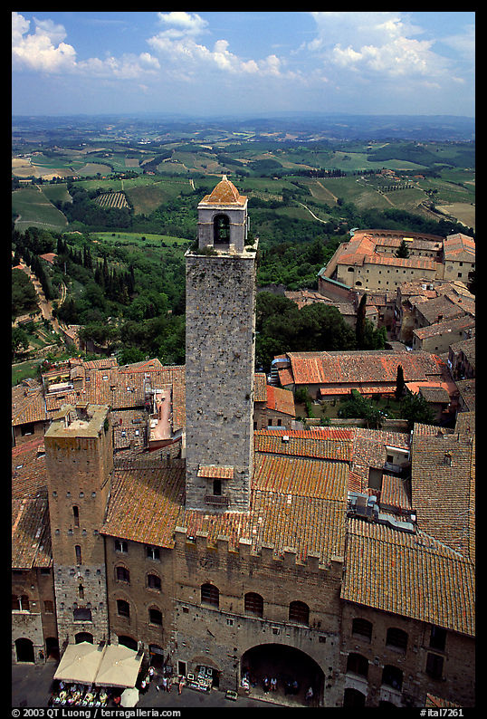 Palazzo Vechchio del Podesta (1239) seen from Torre Grossa. San Gimignano, Tuscany, Italy