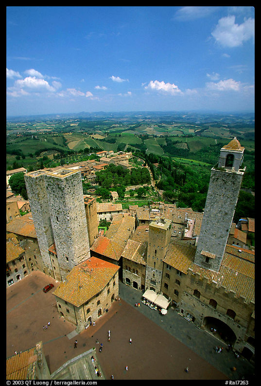 Piazza del Duomo seen from Torre Grossa. San Gimignano, Tuscany, Italy