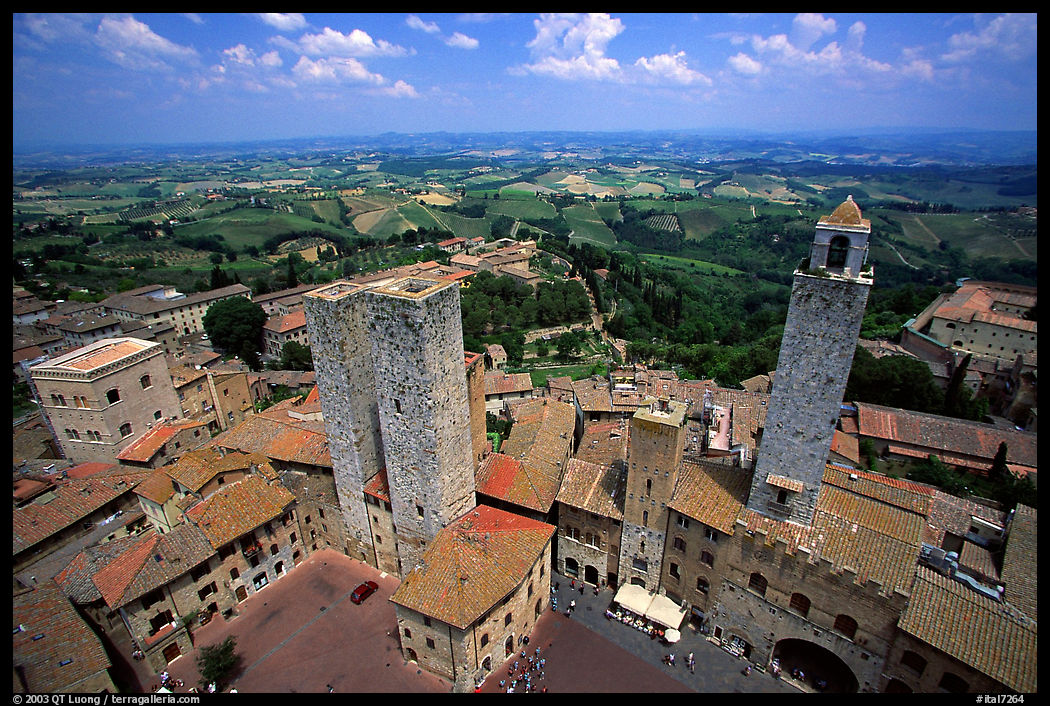 Piazza del Duomo seen from Torre Grossa. San Gimignano, Tuscany, Italy