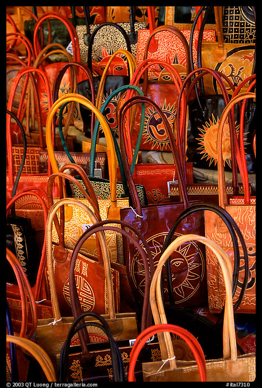 Leather bags. Tivoli, Lazio, Italy