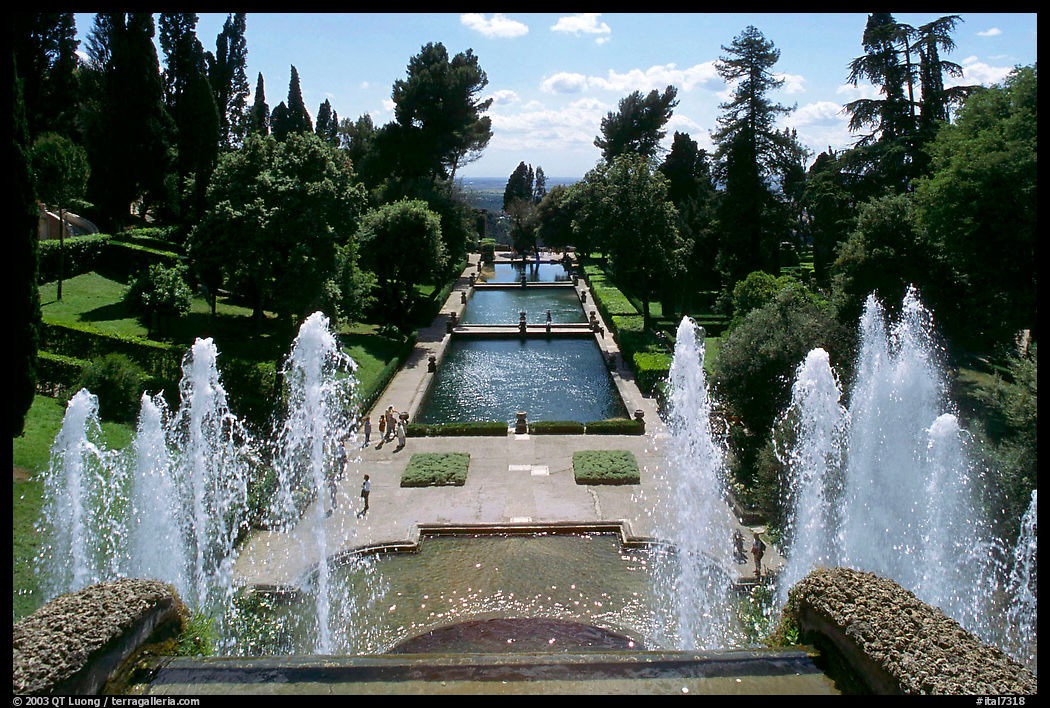 Fountains and pools in  Villa d'Este. Tivoli, Italy