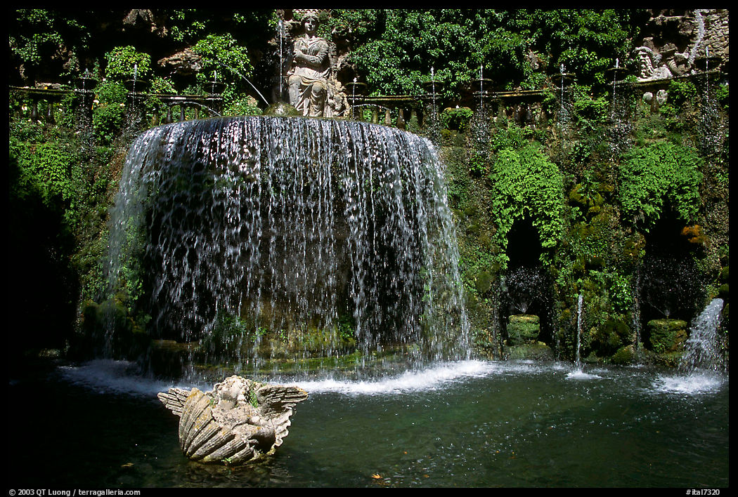 Elaborate fountain in the gardens of Villa d'Este. Tivoli, Lazio, Italy