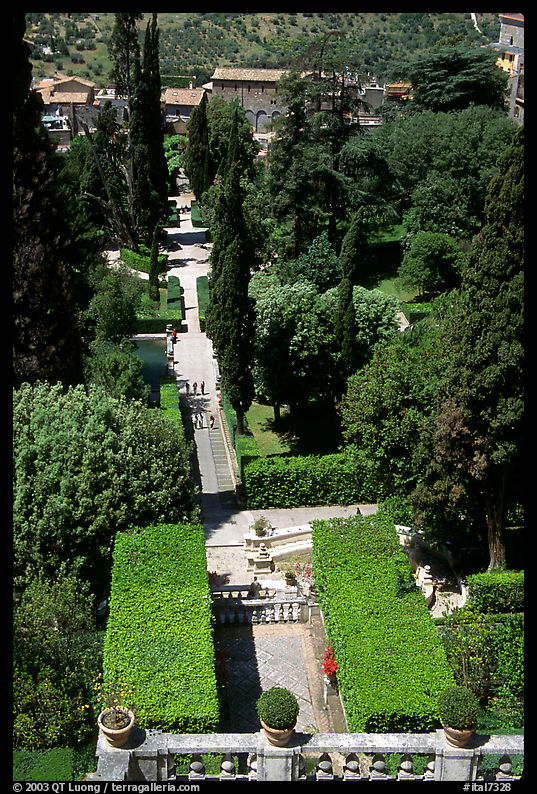 Formal gardens seen from the Villa d'Este. Tivoli, Lazio, Italy