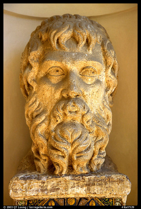 Sculptured head, Villa d'Este. Tivoli, Lazio, Italy