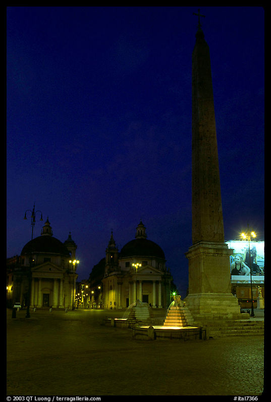 Obelisk in Piazza Del Popolo at night. Rome, Lazio, Italy
